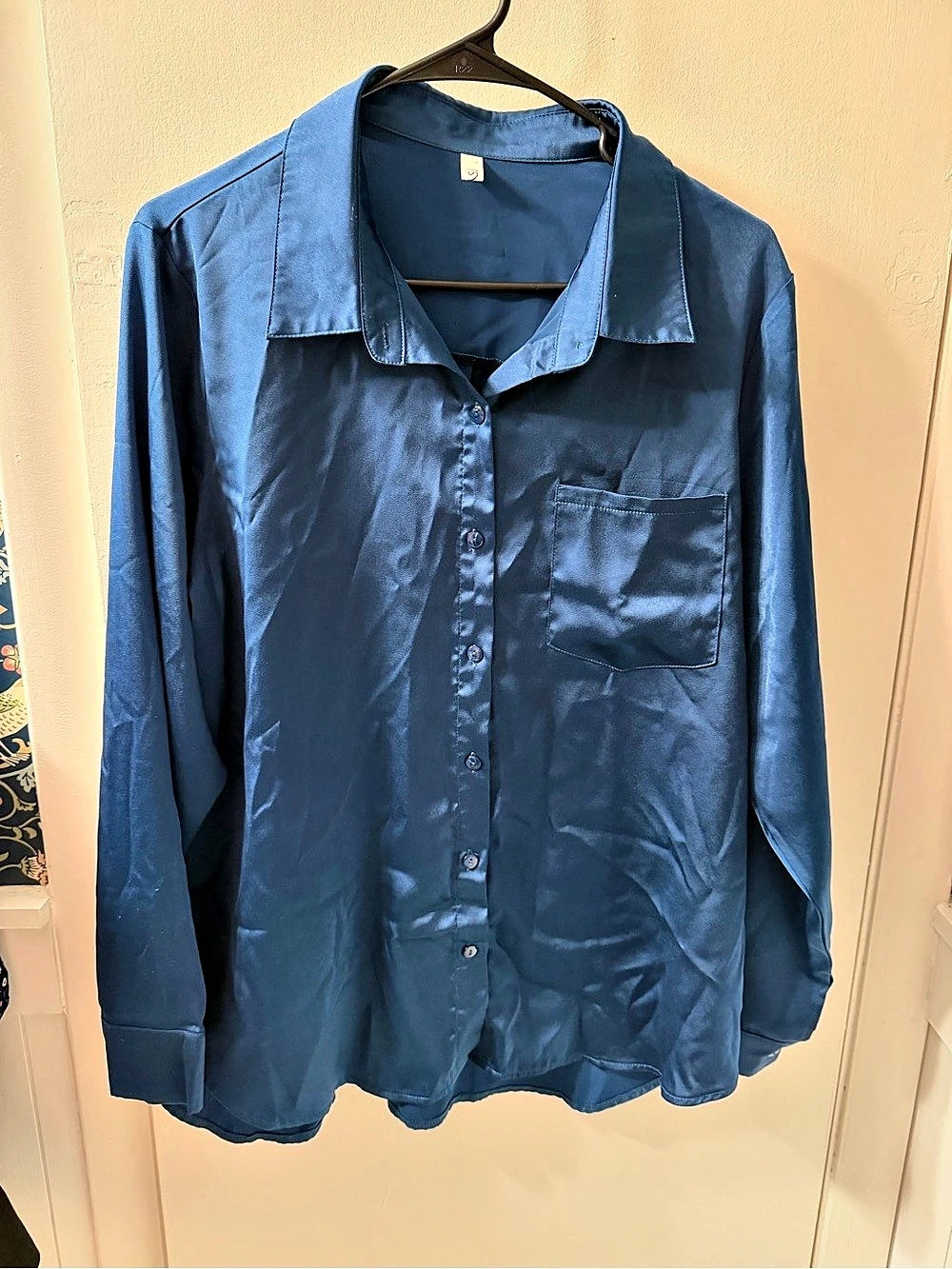 Satin-Style Button Down in Blue Large Like New